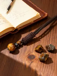 Men's Blue Howlite Tiger Eye Stone Bead Pendant Necklace, Handmade Ethnic Jewelry Gift for Him, Natural Stone Accessory