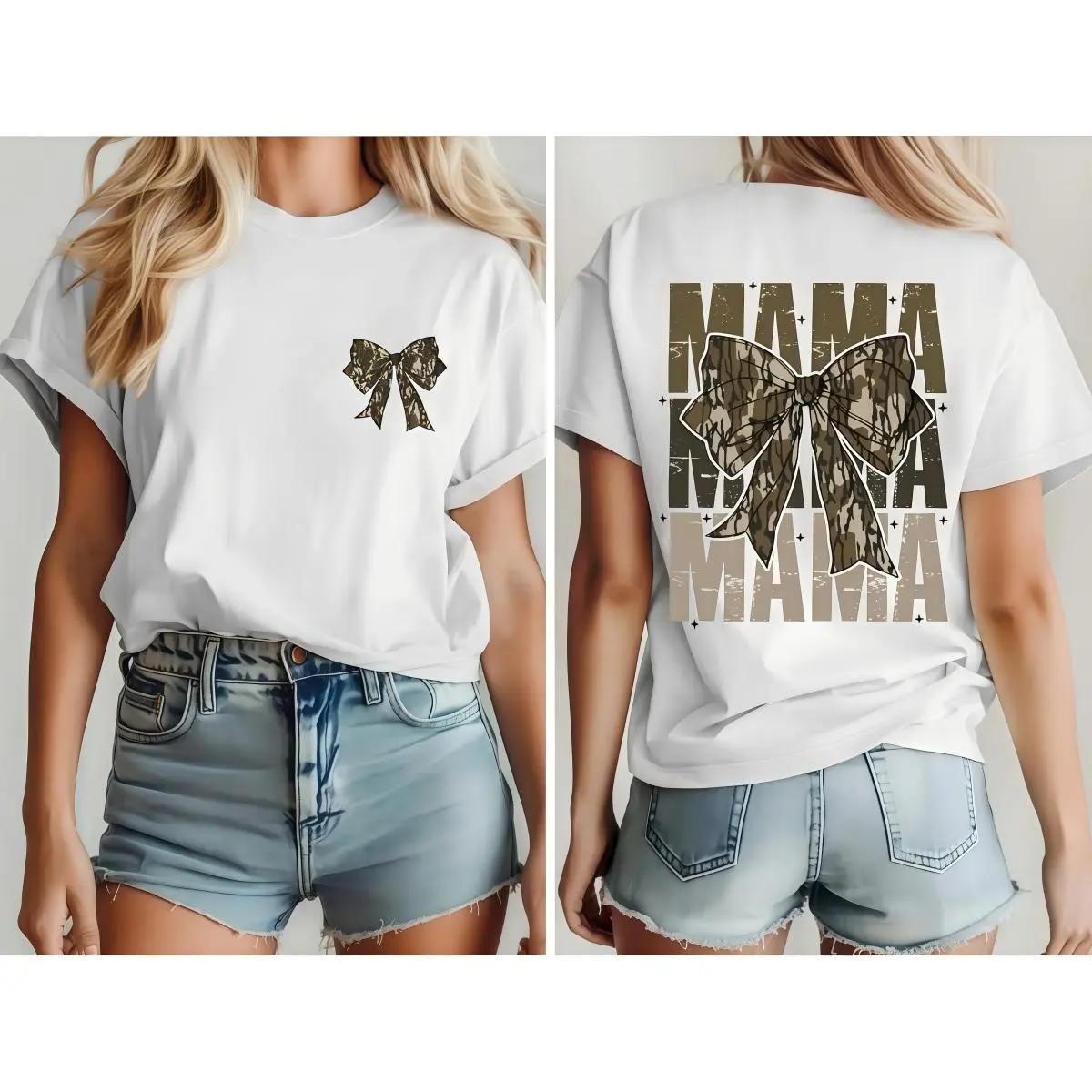 Mama Camo Coquette Bow Shirt, Old School Camo Shirt, Girls Camo Bow Tee, Retro Hunting, Coquette Bow, Camo Dude, Graphic T-shirt ,Gift For Women, Gif For Mom