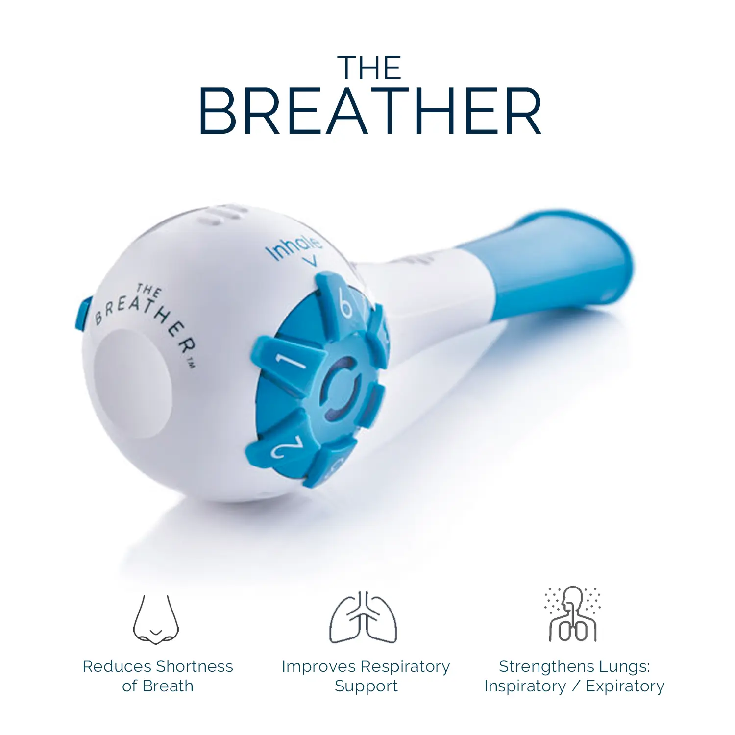 THE BREATHER │ Natural Breathing Exerciser Trainer For Drug-Free Respiratory Therapy │ Breathe Easier with Stronger Lungs │ Guided Mobile Training App Included