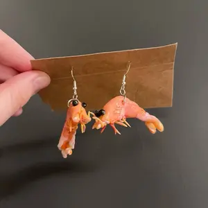 Prawn Earrings - Handmade Gold or Silver Hook Earrings with Cute Crustacean Design,