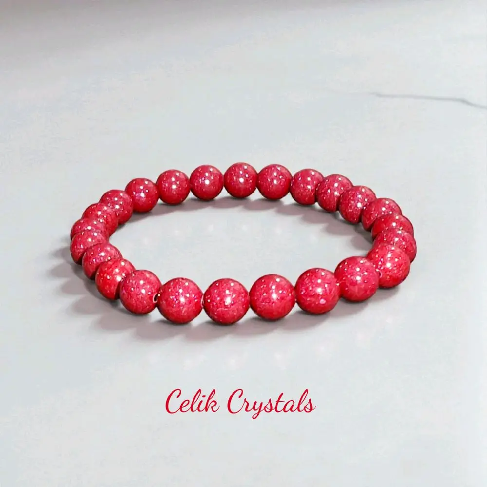Natural Cinnabar Beads Stretchable Energy Healing Crystal Bracelet - 8mm Unisex Adult Jewelry Accessory for Wealth Protection, Toxin-Free Reddish Plum Hues, Versatile Everyday Wear, Energy Healing Bracelet, Adults
