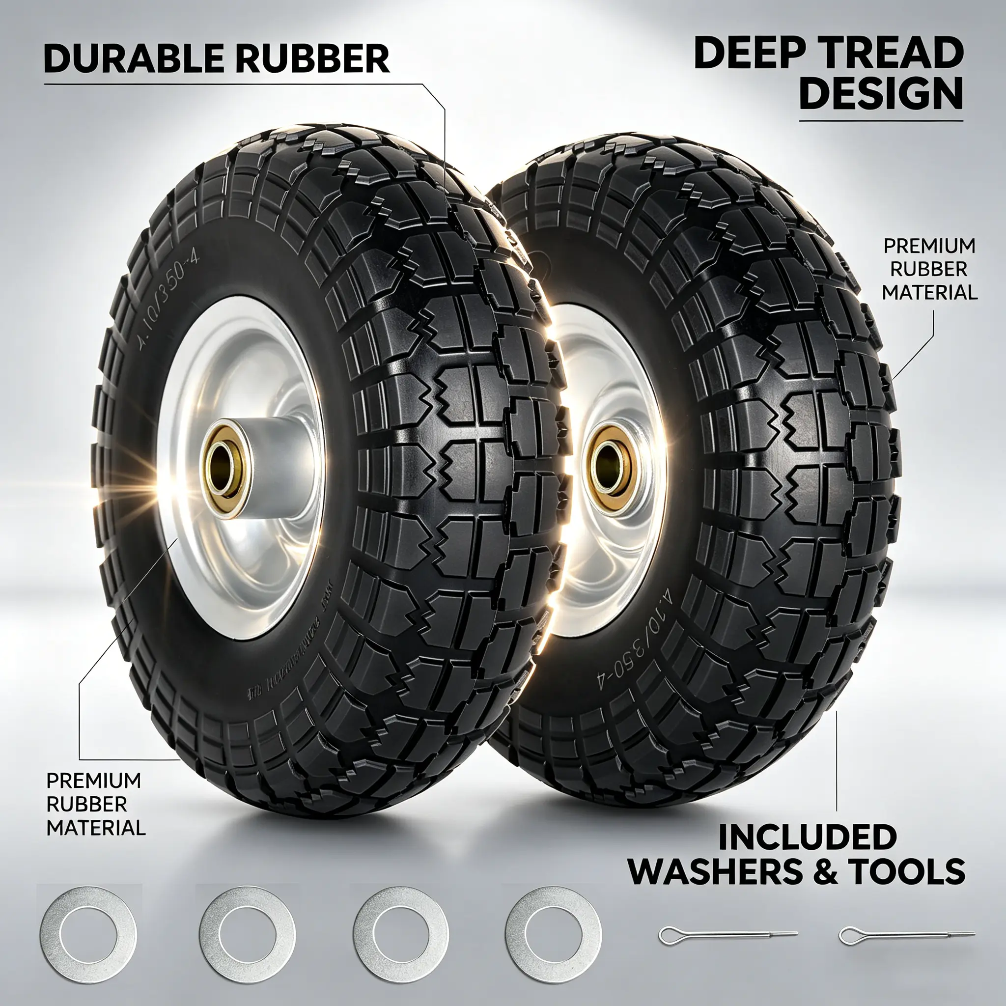 Tools & Hardware Durable 2-Piece 10 in 3.50-4 PU Foamed Solid Wheel Set for Handcart, Ideal for Tools & Hardware Use