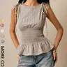 Women's Elastic Plaid Pattern Sleeveless Breathable Summer Tank Top with Boat Neck, Cute Vintage Y2k Style Chic Feminine Adjustable Tie Shoulder Ruffle Hem Summer Top, Ideal for Commuting & Daily Wear