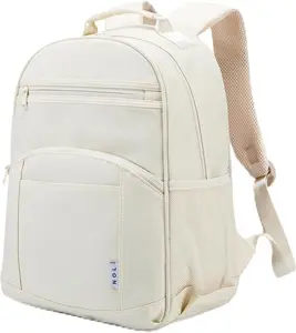Backpack, School Backpacks for Teens Girls Boys, School Bookbag with Pencil Bag & Reflective Stripe for Elementary School - Cream