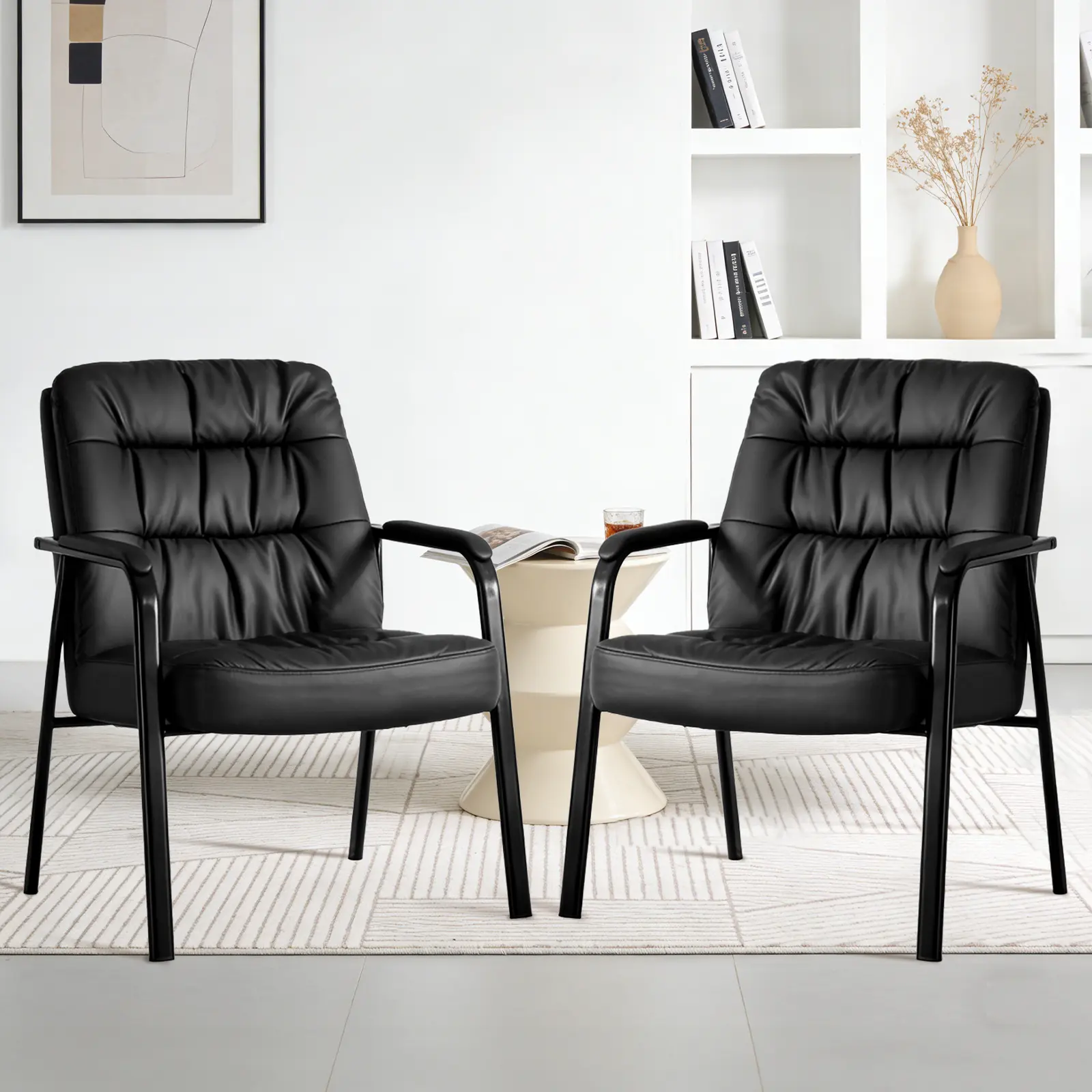 Waiting Room Chairs with Padded Armrests and Sled Base Leather Stationary No Wheels Office Guest Chair for Reception Lobby Home and Meeting Conference Waiting Room Chairs with Padded Armrests and Sled Base Leather Stationary No Wheels Office Guest Chair for Reception Lobby Home and Meeting Conference