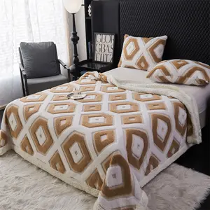 Queen Size Geometric Texture Blanket, Soft and Smooth, Dual-Sided Thick Velvet, Warm for Study Room, Sofa, Air Conditioning, Picnic Mat
