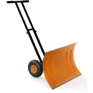 30 Inch Wheeled Snow, Snow Pusher with 5-Position Handle & Multi-Angle Carbon Blade,Ergonomic Back-Saving for,Pavement, Yard & Use-Orange