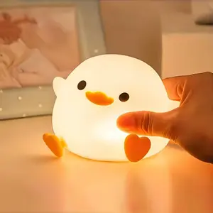 UNEEDE LED Cute Bean Duck Night Light, DoDo Duck Silicone Nursery Night Light Rechargeable Table Lamp Bedside Lamp with Touch Sensor for Bedrooms, Living Room Safe