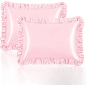 Ruffle Satin Pillowcase Standard Size Set of 2,Imitate Silk Pillow Cases for Hair and  with Envelope Ruffle Closure,Farmhouse Pillow Shams Room Decorative  for Women(20"x26")