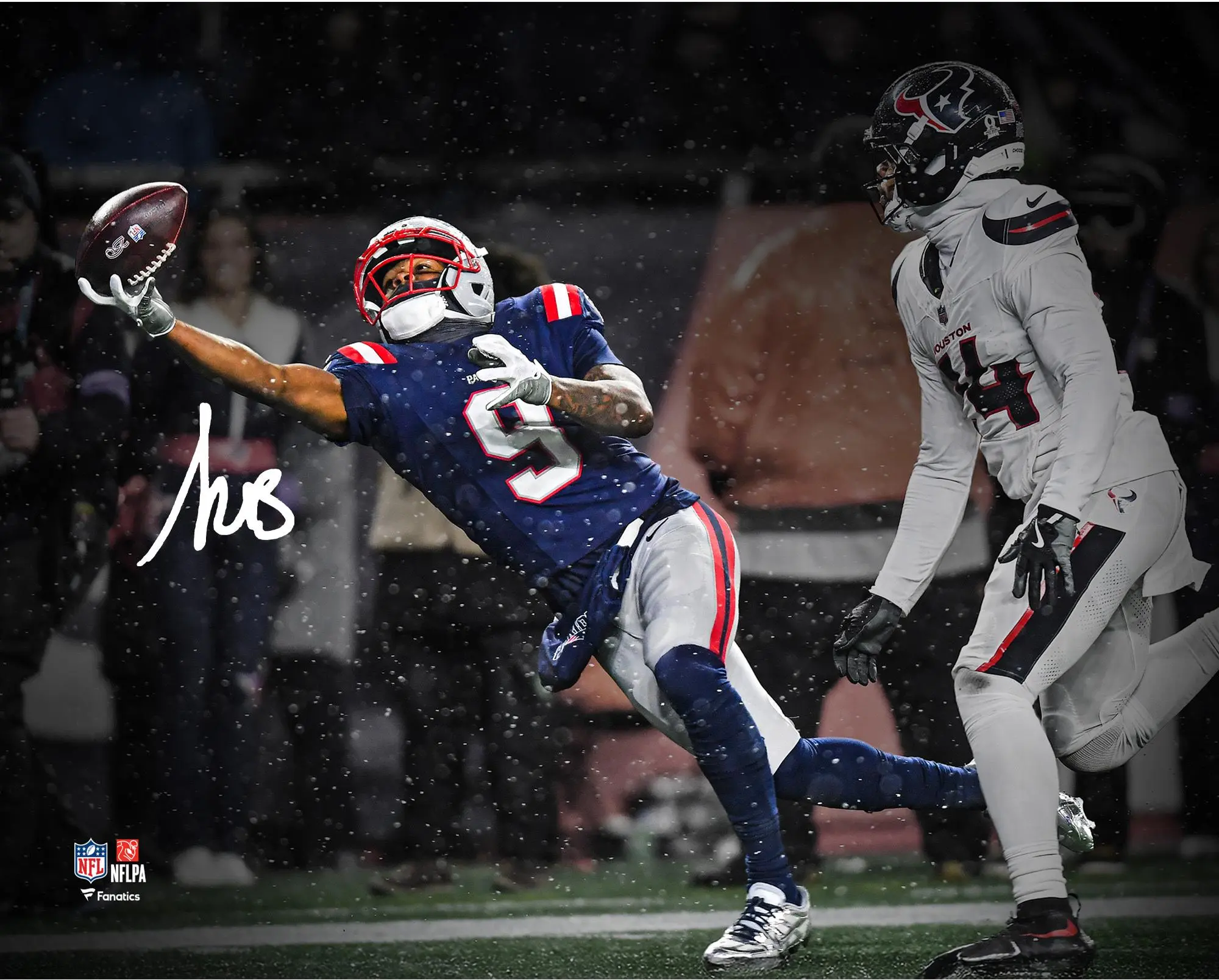 Kayshon Boutte New England Patriots Autographed 8" x 10" 2026 NFL Divisional Round One-Handed Touchdown Catch Spotlight Photograph - Fanatics Authentic Certified