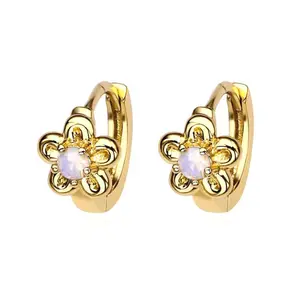 Gold Amethyst Floral Huggie Hoops