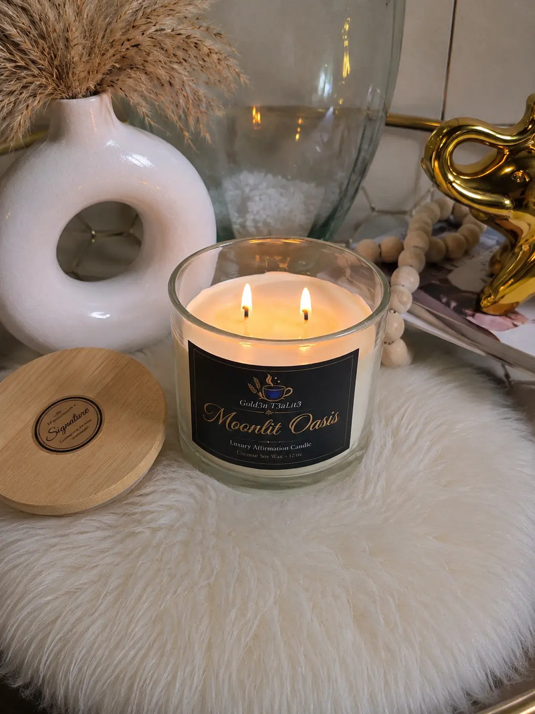 MOONLIT OASIS (Spa) Luxury Affirmation Candle | 12oz Coconut Soy Wax