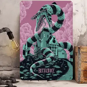 Beetlejuice Movie Poster Art Aluminum Sign, Vintage Style Hand Drawn Artwork Home and Outdoor Decor, Wall Art for Home Living Room Bedroom Garden