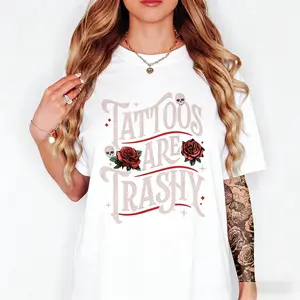 T-shirts with very low-key tattoos, women's tops with silly gothic tattoo prints, casual women's streetwear