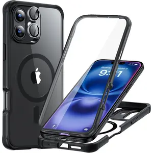 ESR Magnetic for Iphone 16 Case [Compatible with Magsafe] Full-Body Military-Grade Drop Proof Phone Case for Iphone 16 with Built-In 9H+ Tempered Glass Screen Protector, Clear Black ESR