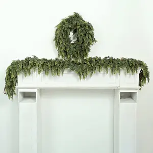6 FT 2 Pcs Artificial Cedar Garlands, Real Touch Winter Cedar Garland, Green Artificial Greenery Pine Garland for Table, Mantle, Wall, Indoor, Outdoor Christmas Decorations, Home Decor Ornaments (2, 6 FT)