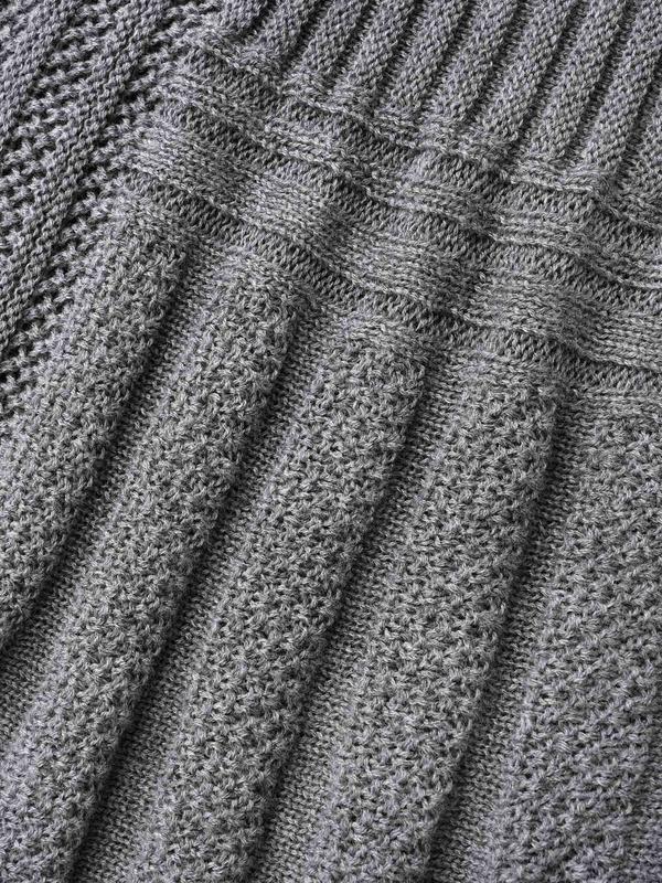 BLOOMCHIC Gray Plain Textured Kimono Collar Long Sleeve Fitted Cardigan for Women Winter Casual Everyday Style Minimalist OL Cut-Out Design Loose Fit Basic Knitwear Tunic Black Womenswear