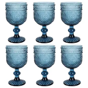 Vintage Sunflower-Printed 300ml Party Wine Glasses, 6-Piece Set, Classic Elegant Design for Home & Bar Occasions (Blue, Green), Six Pieces
