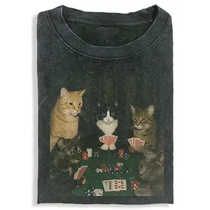 WACKY CAT Unisex Vintage Crew Neck Regular Fit Cotton Fabric Casual Comfort Breathable Short Sleeve Funny T-shirts Fashion Men&Women's Top for Daily Wear 101603