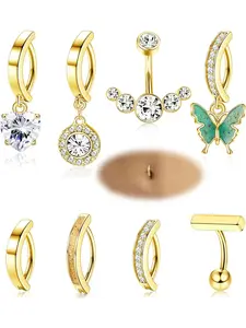 Women Heart-Shaped Butterfly Belly Ring Set, Body Piercing Jewelry for Daily Wear & Beach Vacation Parties, Fashionable Accessory Vintage Body Jewelry