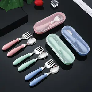 Portable 3-Piece 304 Stainless Steel Fork Spoon Feeding Utensils Set with Box, Gift Set, Travel Practical Use, Portable Tableware Set