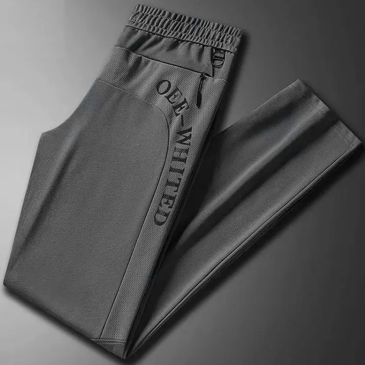 Men’s ice silk cool-touch breathable mesh straight-leg pants with tie detail; summer sweat-resistant casual and sports straight-leg pants; sweat-resistant summer cool-feel long pants; travel pants with zippered pockets; lightweight mesh running pants; men