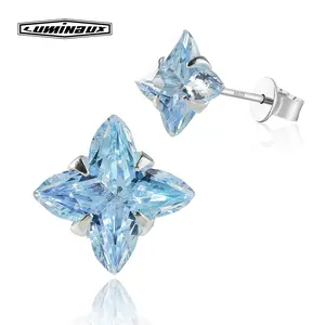 [LUMI34] Sterling Silver Four-Petal Star AAAAA+ Zircon Earrings Ideal Gift for her him