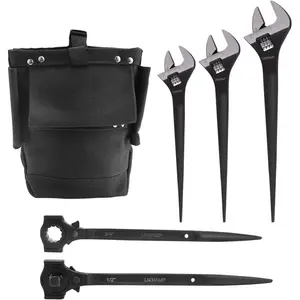 6 Piece Spud Wrench Set Adjustable 10-16 Inches Dual Head Ratchet Scaffold Wrench Iron Work Bolt Bags Fireproof Waterproof with Inner Pockets