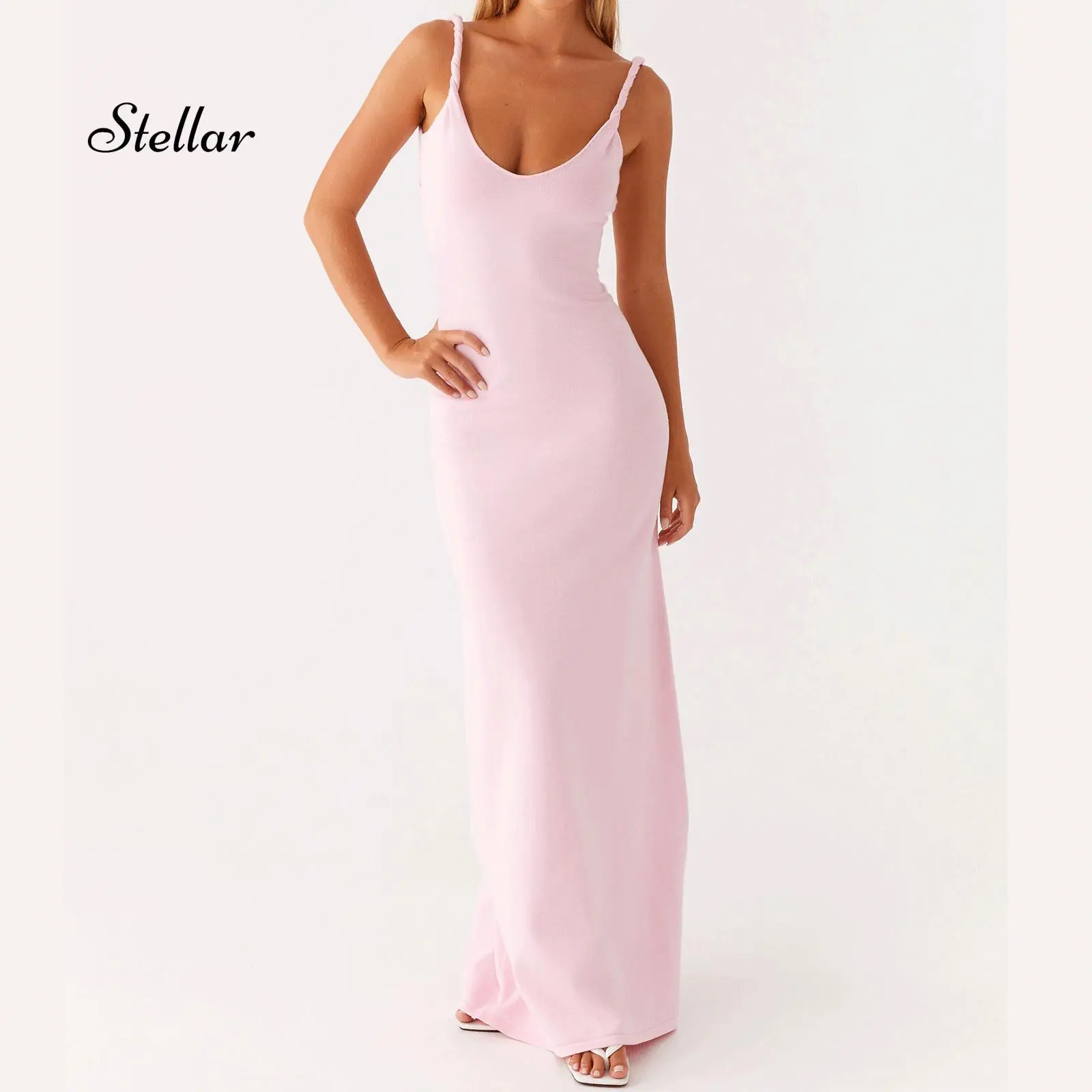 sachin and babi light blue dress Spaghetti Strap Backless Bodycon V-Neck Dress – SNAG-SHOP