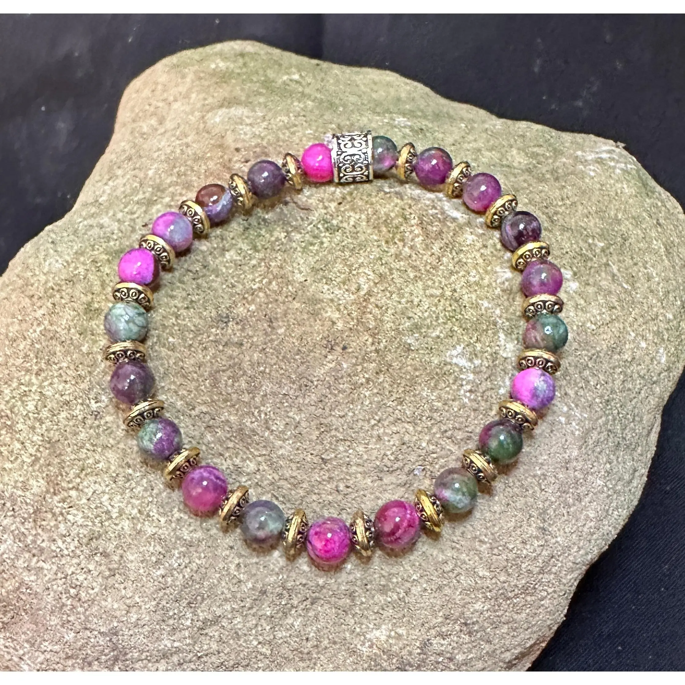 Tibetan Brass Bead: The Purple Tourmaline Bracelet #009 natural stone