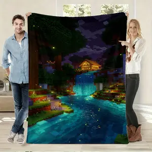 Minecraft Glow-In-The-Dark Forest Cabin Pixel Print Flannel Throw Blanket, Soft Comfortable Fabric, Perfect Gift for Boys Girls Men Women
