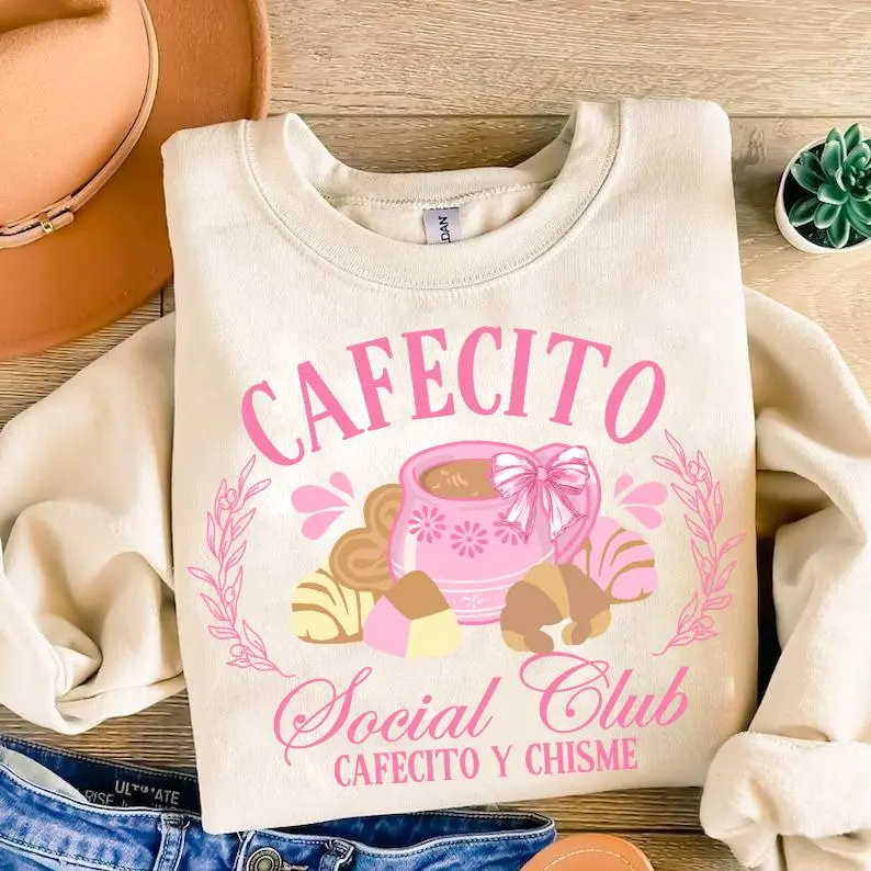 Cafecito Social Club, Latina Sweatshirt Cafecito Y chisme, Spanish Iced Coffee Social Club Sweatshirt Trendy Coffee Lover