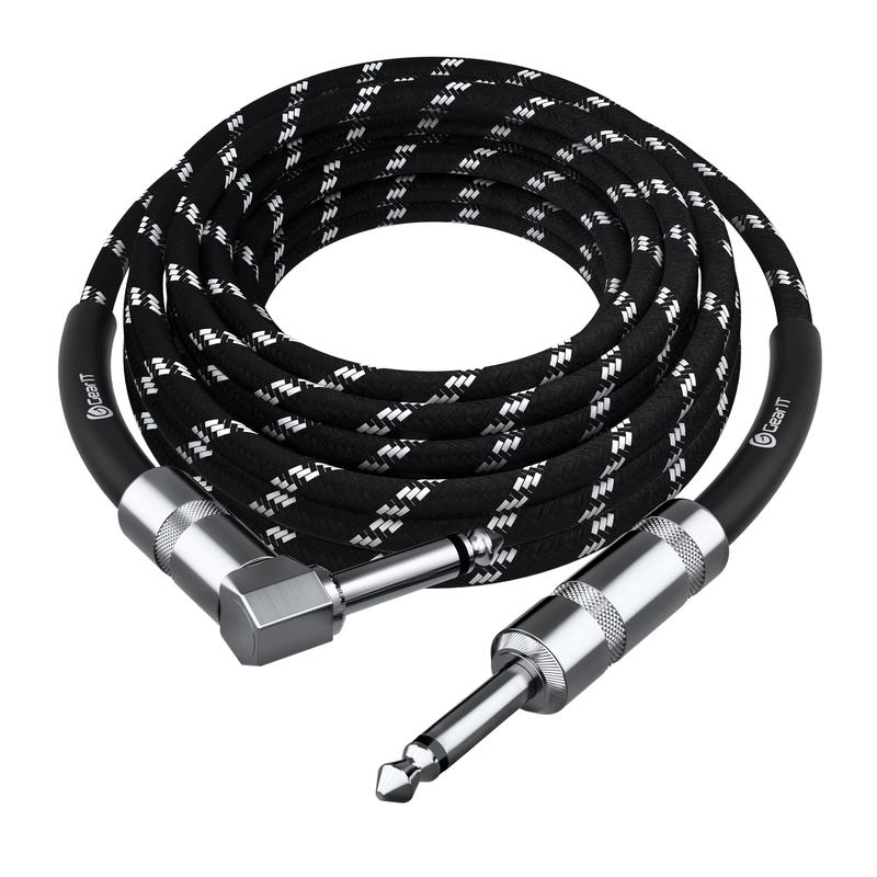 GEARit Right Angle to Straight 1/4 Inch Male to Male Guitar Instrument Cable, Black bass guitar