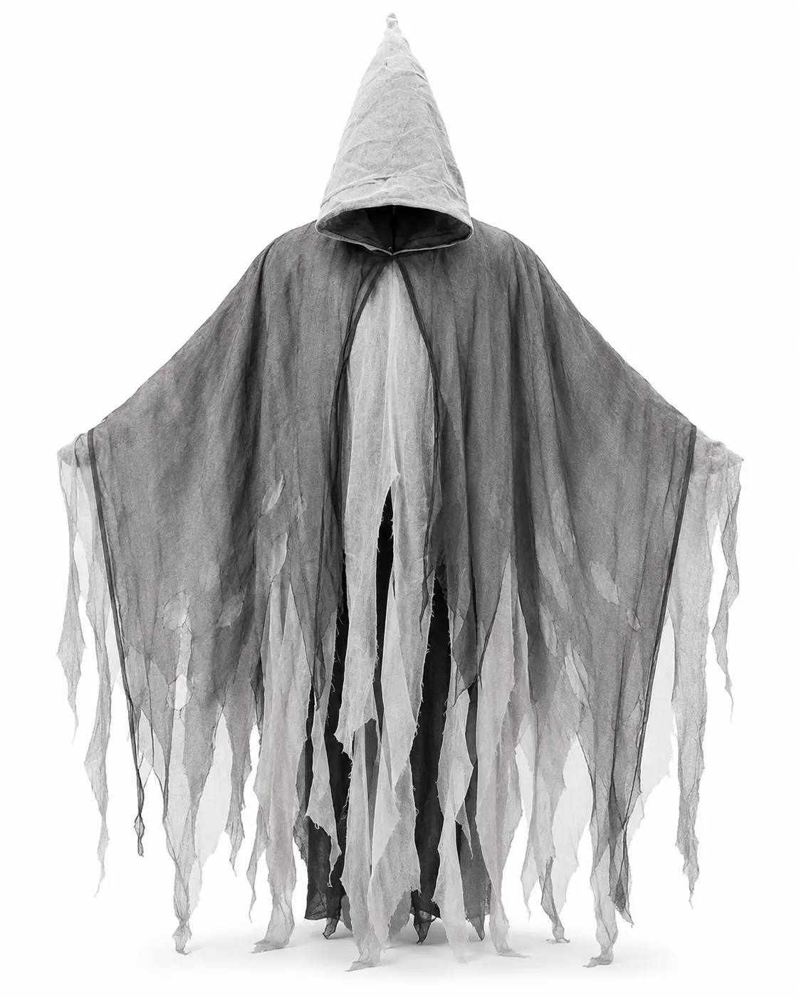 Adult Faceless Ghost Costume, Hooded Tattered Cloak Cape, Unisex Scary Halloween Cosplay Outfit for Haunted House Party