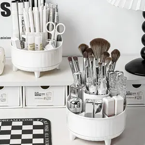 Rotating Large Capacity Multi-Functional Desktop Cosmetic Storage Bucket, Detachable Layered Lipstick Eyebrow Brush Organizer Box