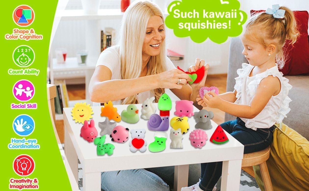 100 Pack Squishies Toys, Tiny Mochi Squishy Fidget Toys Random Bulk Party Favors for Kids 4- 8 8-12 Goodie Bag Pinata Stocking Stuffers Classroom Prizes Treasure Box Egg Fillers Girls