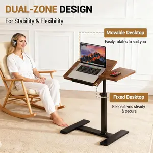 Adjustable Height Mobile Laptop Desk, 360° Swivel Overbed Table, Rolling C-Shaped Sofa Side Table, Compact TV Coffee Table for Home