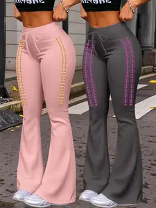 High-Waisted Wide-Leg Yoga Pants Set, Comfortable Loose Fit, Peach Color Butt Lifting Design, Drawstring Waistband, Casual Fashion