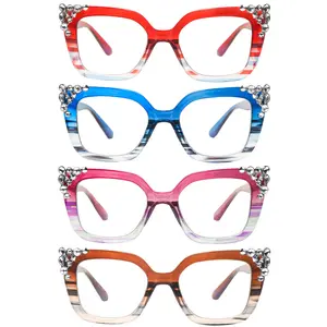 4-Pack Anti-Blue Light Reading Glasses, designed specifically for women. Features a stylish design with spring hinges to accommodate various face shapes. Equipped with premium anti-blue light lenses, suitable for daily commutes and outdoor activities.