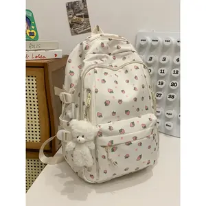 1pc Women's backpack with large capacity, zipper closure, free pendant, fashionable and versatile, Casual Printed Backpack, suitable for students to go to school, campus, work, commute, shopping, women's backpack