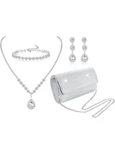 Silver Costume Jewellery For Women Necklace And Earrings Sets Bridal Bracelet Diamante Silver Clutch Bag Wedding Jewellery Sets For Brides