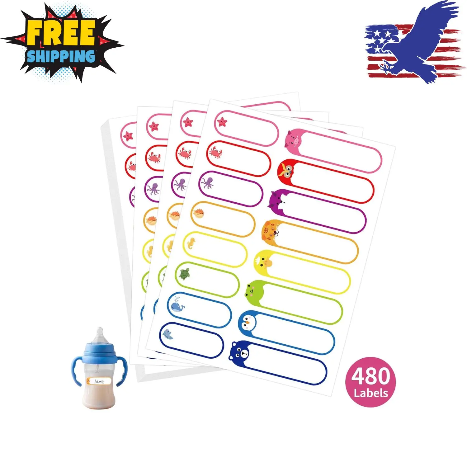 480 Pcs Labels for Kids Stuff Daycare, Waterproof Baby Name Label, Self-Laminating Write-on