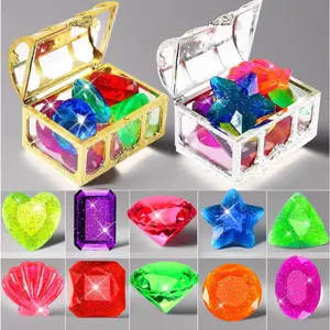 22 Pcs Diving Gem Pool Toys, Colorful Large Acrylic Diamond Pool Gems with 2 Pirate Treasure Chest Boxes Dive Throw Toys for Summer Swim Underwater Training Game Birthday Gift Prizes
