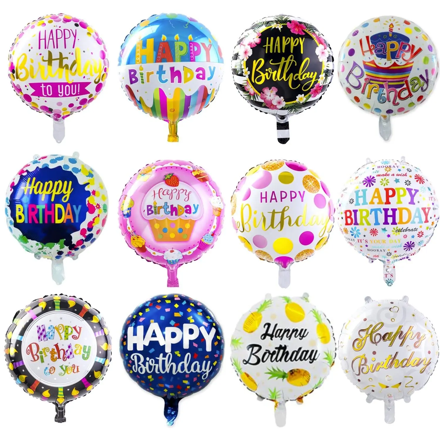 Happy Birthday Aluminum Foil Balloons (50-pieces) Helium Floating Mylar Balloon Party Decoration Supplies - 18 Inches Round Inflatable