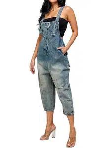 CHARTOU Women's Casual Loose Denim Overalls Harem Jeans Cropped Pants Overalls