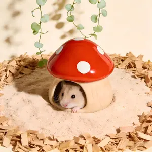 Artisan Handmade Ceramic Mushroom Hamster Hide | All-Natural Glaze, Glossy Finish | Cozy Enclosed Sleeping Hut for Hedgehog, Chinchilla