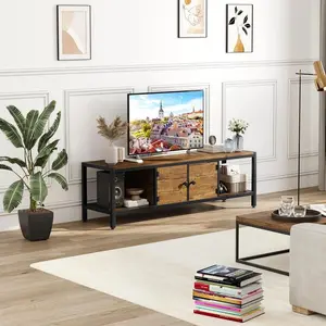 58" TV Stand for TV Up to 65 Inches, TV Console with 2 Closed Storage Spaces and Open Shelves, Wooden Bedroom TV Stand with Adjustable Feet for Living Room, Bedroom