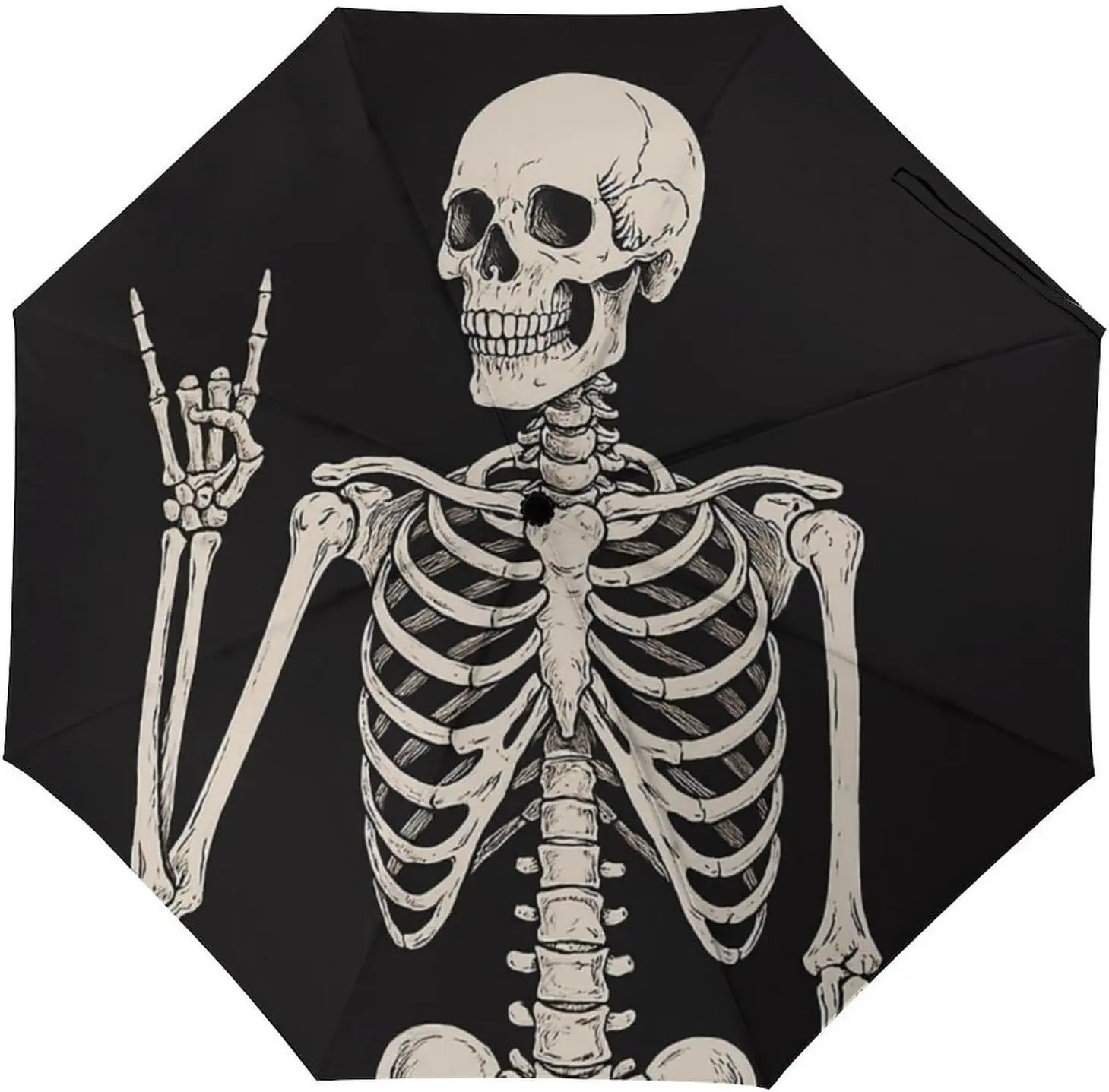 Skull Travel Umbrella Rock And Roll Skeleton  Windproof Compact Automatic Open/Close Folding Rain Umbrellas Sugar Candy Skull Day of  Collapsible Auto Portable Umbrella for Women Girls