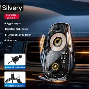 Wireless Car Charger Fast Auto Clamping Car Charger Phone Holder Fit For iPhone and Samsung Smartphone Automatic Magnetic Adjustable Cable Retractable