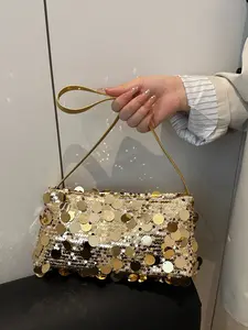 Women's Stylish Plain Sequin Underarm Bag, Elegant Chain Strap, Chic Elegant Handbag for Parties, Weddings, Evening Events, Versatile Fashion Accessory